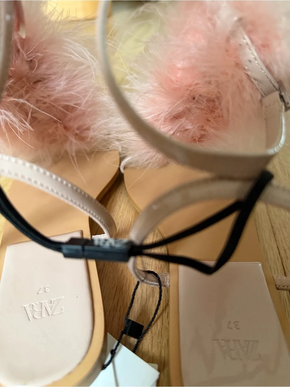 Blush Pink Feather-Trim Slide Sandals - Picture 5 of 8